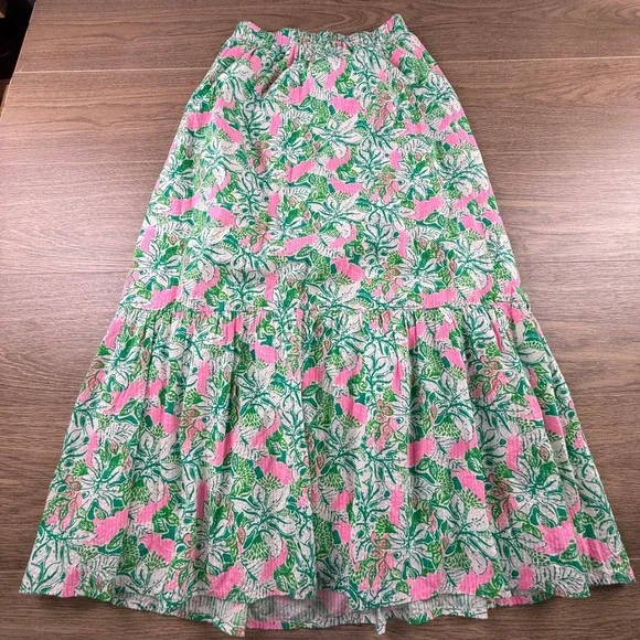 Lilly Pulitzer Kasida Women's Botanical Garden Tiered Maxi Skirt Just Wing It 4 - Picture 2 of 10